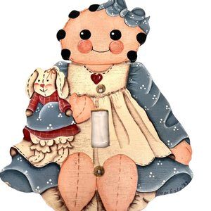 Vintage Ragdoll Bunny Hand Painted Light Switch Cover Blue Single OOAK